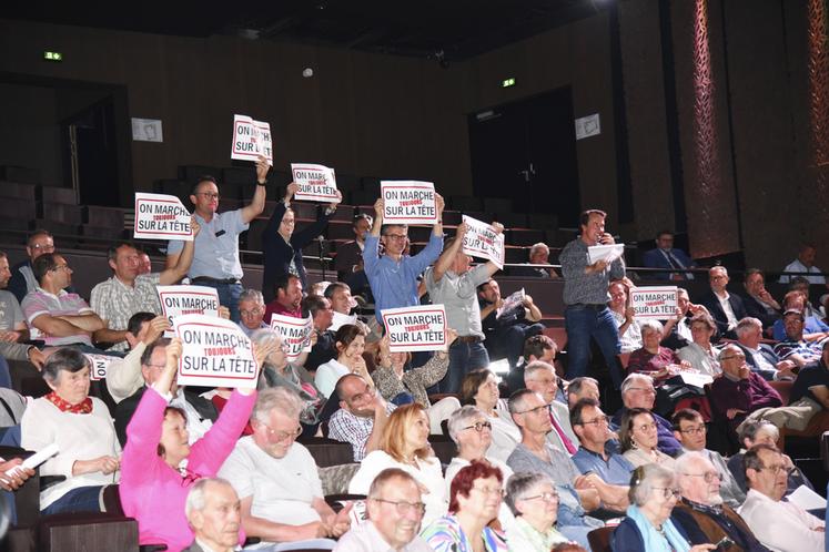 Très mobilisés lors des actions syndicales, les cantons du sud ont rappelé aux élus présents leur mécontentement en brandissant des panneaux « on marche sur la tête » à l'évocation de certains sujets.