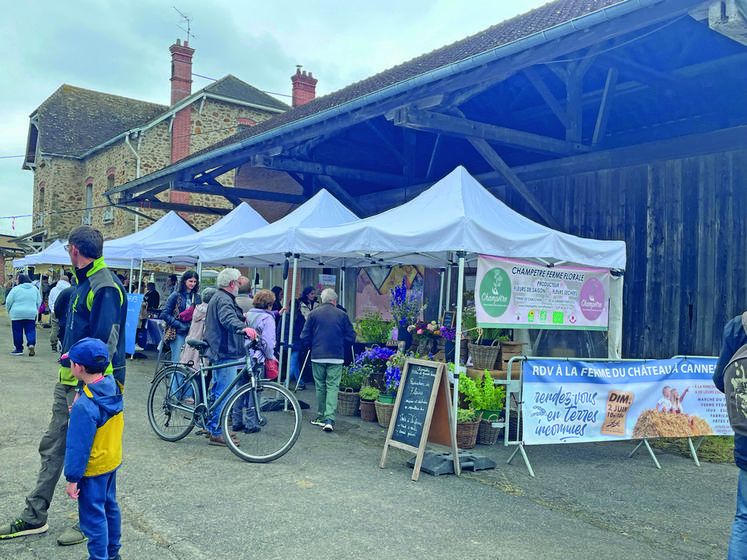 Marché du terroir avec notamment Champêtre-Ferme florale des bords de Seine.