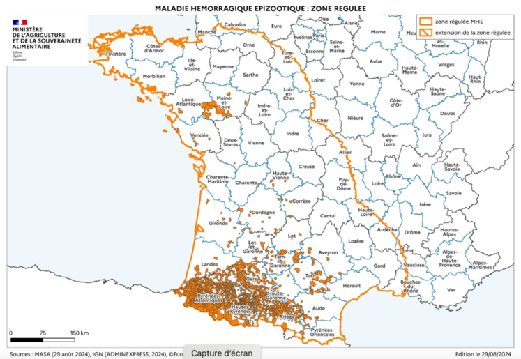 La zone régulée de la MHE couvre désormais le sud de l'Eure-et-Loir.