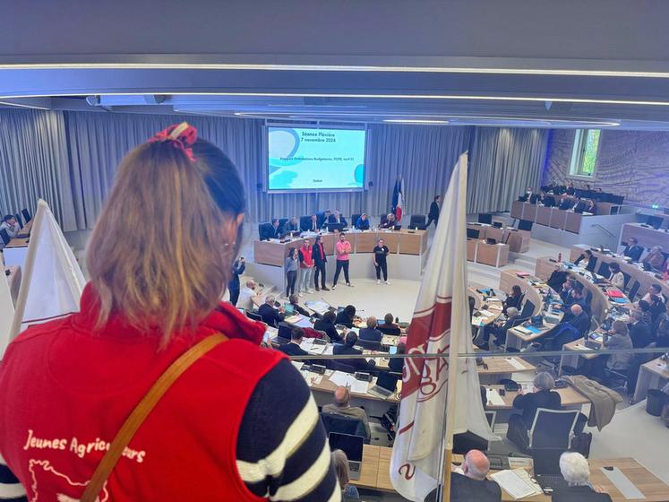 Jeudi 7 novembre, à Orléans. Drapeau hissé, plusieurs présidents des JA de Centre-Val de Loire se sont exprimés devant les 77 conseillers régionaux réunis en session. 