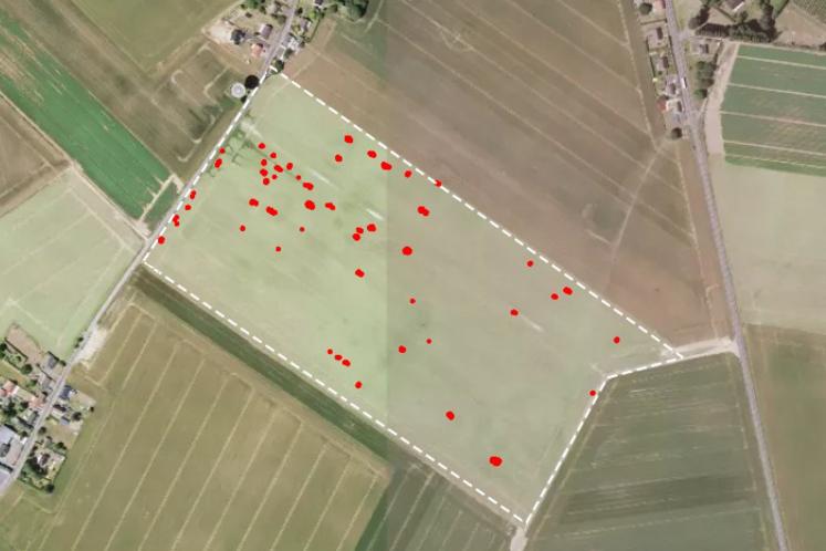 Le survol de la parcelle par drone permet de repérer les adventices et de générer une carte qui sera insérée dans la console du pulvérisateur.