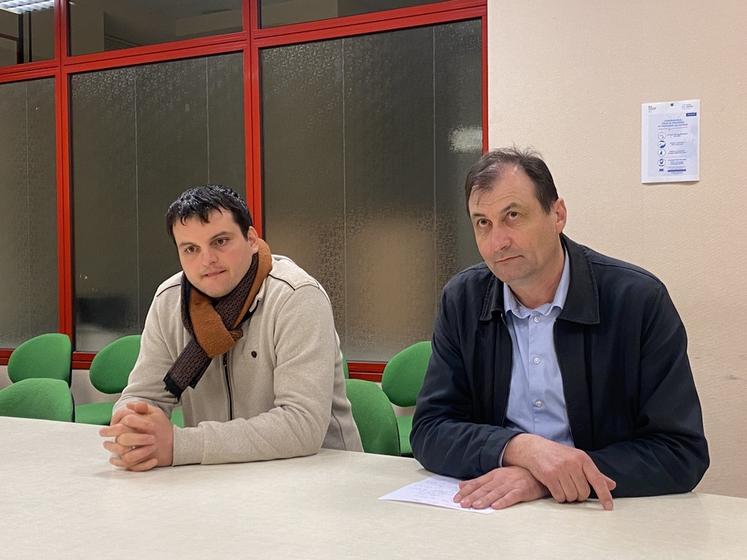 Lundi 3 mars, à Blois. Arnaud Bessé, réélu à la présidence de la chambre d'Agriculture, et Camille Lecomte, élu vice-président, ont tenu une conférence de presse après la session d'installation. 