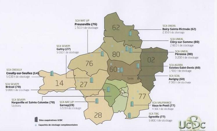 Répartition des silos UCBC sur la zone de collecte des coopératives.