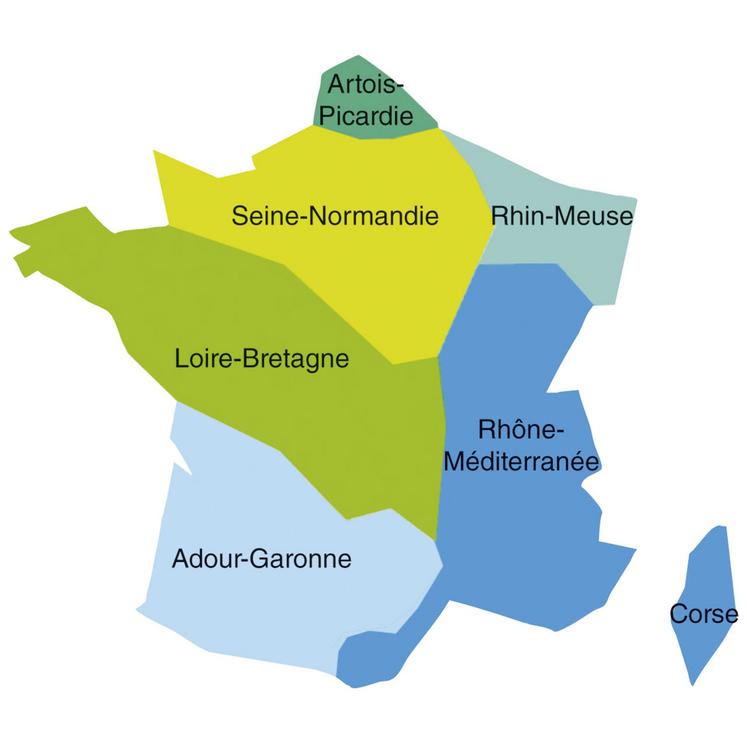 Carte des six bassins de France.