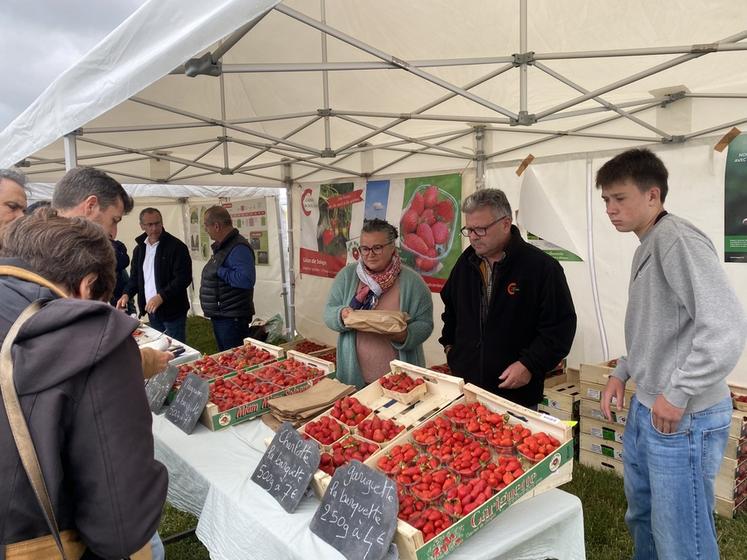 Dimanche 25 mai, à Cour-Cheverny. Le Cadran de Sologne et quelques producteurs étaient présents lors de la fête de la fraise pour proposer plusieurs variétés de fraises et échanger avec les consommateurs.