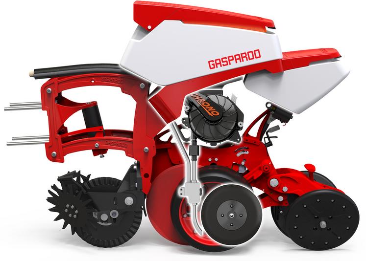 Le principe de transport de la graine du monograine Chrono de Maschio Gaspardo impose la présence d’une roue pour réceptionner la graine à son arrivée dans le sillon.