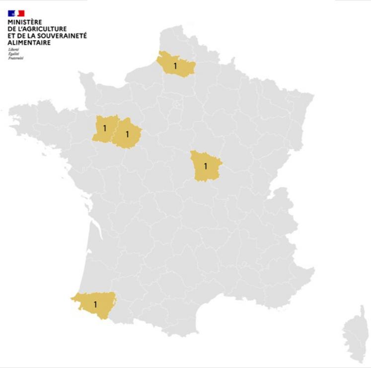 Nombre de foyers FCO BTV 3 déclarés par département au 26 juin.