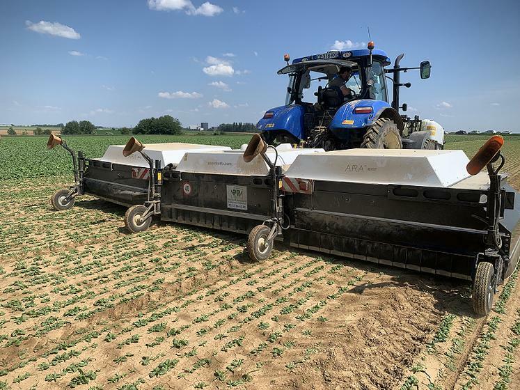 Ara, le pulvérisateur d’Ecorobotix, distingue les plantes cultivées des adventices. Il permet un traitement fongicide ou herbicide ultraprécis. 