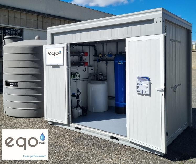 La station EQO Modul filtre et paramètre l’eau pour que ses propriétés correspondent au produit (phytosanitaire, de biocontrôle ou au biostimulant) et à la culture.