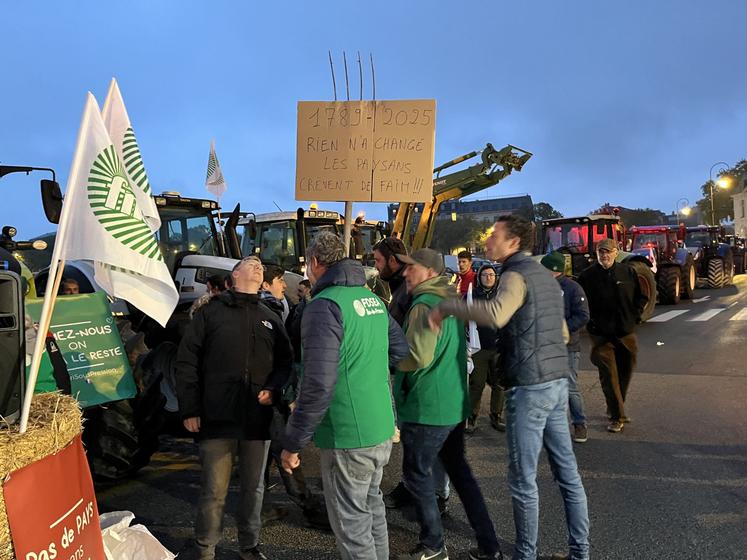 Les agriculteurs franciliens sont venus avec des fourches pour cette action symbolique devant le château de Versailles, en écho à la Révolution de 1789.