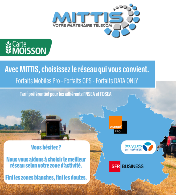 Partenaire télécom de la carte moisson, Mittis propose des offres pour les adhérents de la FNSEA 45.