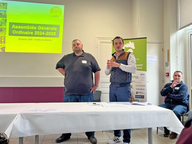 Jeudi 22 janvier, à Chailly-en-Gâtinais. Guillaume Foucher, président de l’Adal, et Valentin Caron, président de la chambre d'Agriculture du Loiret, ont signé une convention formalisant leur partenariat.