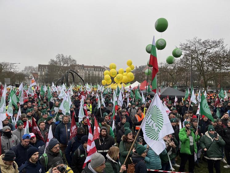 Mardi 20 janvier 2026, à Strasbourg. Les agriculteurs manifestent leur mécontentement face à l'accord de l'Union européenne avec le Mercosur, la taxe sur les engrais via le MACF et la Pac.