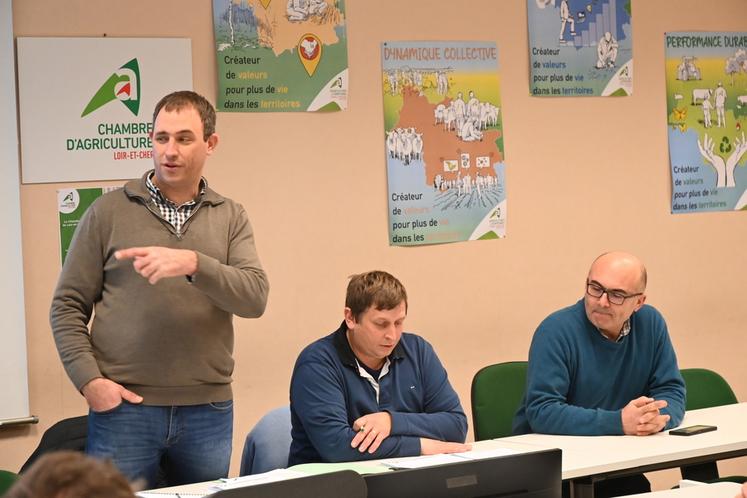 A la suite du conseil d'administration de la FNSEA 41, lundi 9 février, Bertrand Menon, membre de la FNSEA 41 (à dr.) a présenté la Fop dont il est élu avant que Benjamin Lammert, président de la fédération intervienne en visio-conférence. 