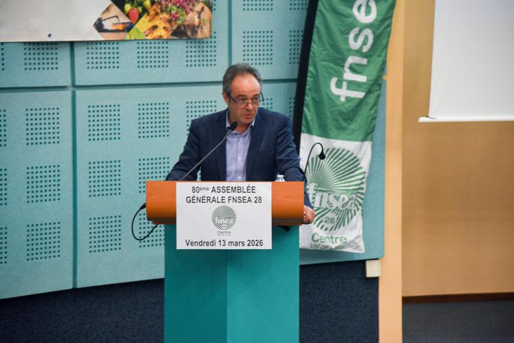 Vendredi 13 mars, à Chartres. Bertrand Petit a présidé la 80e assemblée générale de la FNSEA d'Eure-et-Loir.