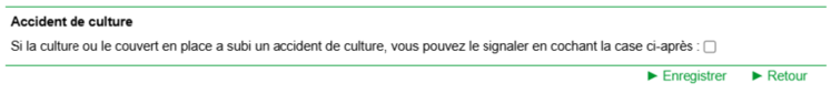 L’accident de culture se déclare sur le RPG dans la fenêtre Descriptif de la parcelle.