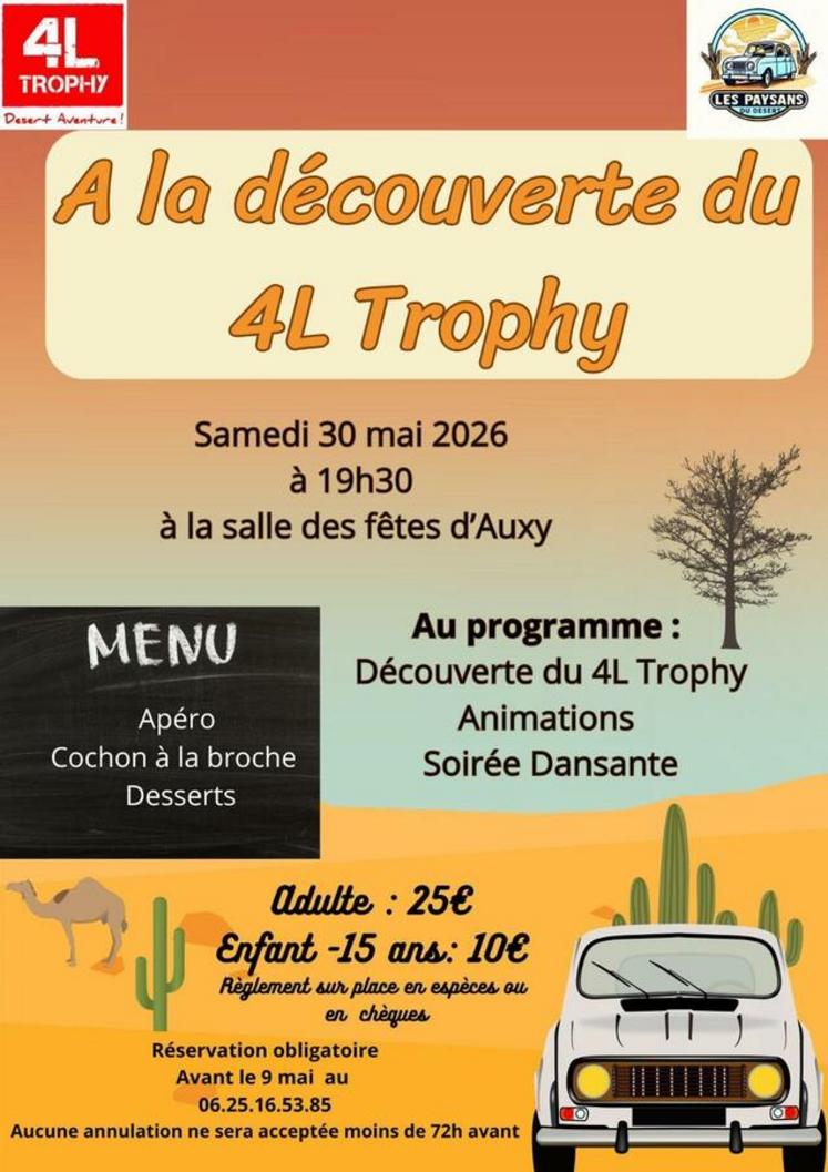 Une soirée dansante est organisée le 30 mai à Auxy pour présenter le projet et contribuer au financement de leur participation au 4L Trophy.