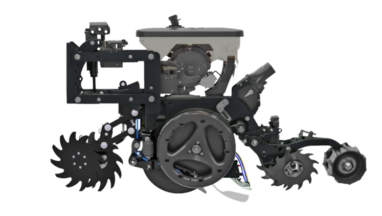 L’élément des semoirs Agrisem Chief peut recevoir l’ensemble des accessoires Precision Planting permettant de piloter la plupart des réglages depuis la cabine.