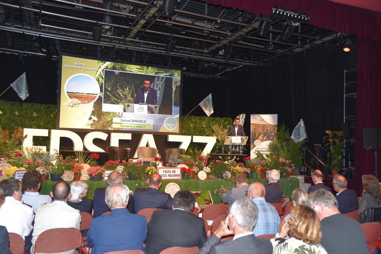 Samuel Vandaele, président de la FDSEA 77, lors de son allocution officielle.