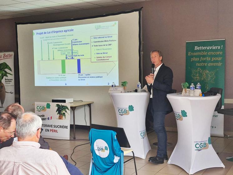 Mercredi 10 juin, à Charmont-en-Beauce. Franck Sander, président de la CGB, a replacé les moyens de production et la sécurité alimentaire au cœur des débats, dans un contexte toujours marqué par la jaunisse et les incertitudes réglementaires.
