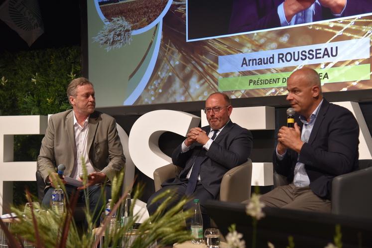Nemours, mardi 2 juin. De g. à d. : Pascal Verrièle, Laurent Duplomb et Arnaud Rousseau.
