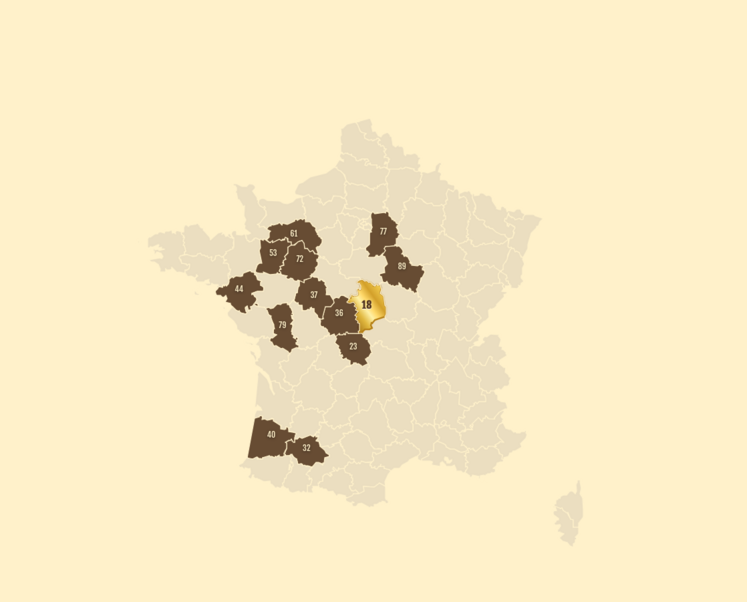 Carte des départements participant à la plateforme Gibierpourtous.fr.