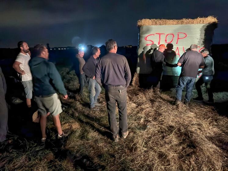Jeudi 24 septembre, aux Essarts. Des adhérents FNSEA et JA du canton d'Auneau mobilisés pour dénoncer la faiblesse du gouvernement dans sa réponse à la crise.