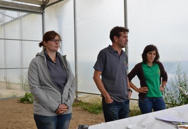 Saclay (Essonne), le 22 juin. Les conseillers du pôle maraîcher Audrey Coulon, Stéphane Rolland et Marie Girault ont organisé la plate-forme Techni’Mar.