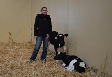 Haravilliers (Val-d’Oise), le 14 mars. Éleveuse de vaches laitières, Pascale Ferry espère que son exploitation sortira la tête de l’eau pour que ses dernières-nées deviennent un jour des vaches laitières.