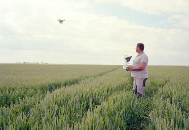 Depuis deux ans Christophe Vincent utilise un drone sur ses champs de blé et de colza. (Crédits photo : Sylvain Giraud).