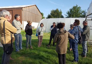 A Chatignonville (Essonne), le 6 septembre. Les horticulteurs et pépiniéristes du groupe Dephy ont visité l’exploitation maraîchère bio de la famille Dallier. Ensemble, ils ont parlé désherbage. 