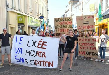Le 19 avril, à Chartres. Des élèves et des enseignants du lycée agricole de La Saussaye ont manifesté pour défendre les options proposées par l’établissement.