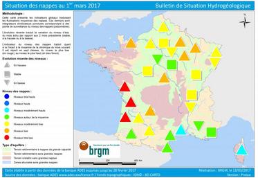 La carte de France de l'état des nappes d'eau au 1er mars 2017