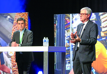 Le 9 décembre, à Orléans (Loiret). Le président du groupe Axéréal, Jean-François Loiseau (à d.), et son directeur général, Paul-Yves L'Anthoën, sont revenus sur un exercice 2020-2021 compliqué.