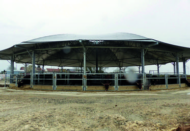 Le bâtiment rond, sans murs, s’intègre dans l’environnement.
