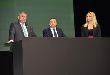 À Paris, jeudi 28 avril. Animée par Sandrine Corman, la convention Groupama était présidée par Jean-Christophe Mandard (à g.) et Laurent Bouschon.