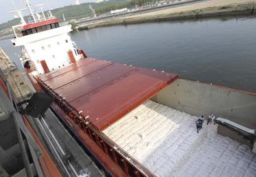 Chargement d'un bateau de sucre en sac de 50 kg à destination de l'Egypte depuis les installations de Senalia sur le port de de Rouen. Archives