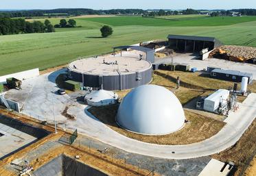 Vue aérienne de l’unité de méthanisation qui se situe sur une parcelle de 2 hectares à Bosc-Édeline (Seine-Maritime).