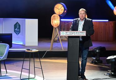Mercredi 27 mars, à Dunkerque (Nord). Le vice-président de la FNSEA Damien Greffin est intervenu lors du congrès pour évoquer le projet de transformation FNSEA 2025.