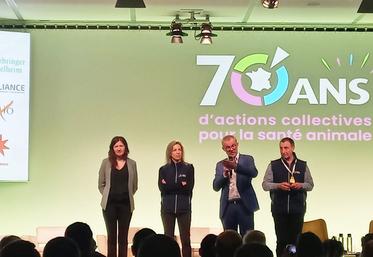 Paris, jeudi 25 avril. De g. à d. : Kristel Gache, directrice de GDS France, Anne-Sophie Riot, coordinatrice du GRDS IDF, Christophe Moulin, président de GDS France, Philippe Dufour, président du GRDS IDF.