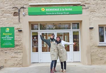 Milly-la-Forêt, vendredi 15 novembre. Camille (à g.) et Apolline Desforges devant l'entrée de la boutique facilement identifiable avec sa petite fleur.