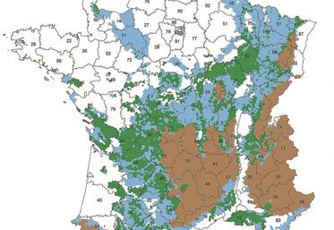 Carte des zones défavorisées pouvant prétendre à l'ICHN.