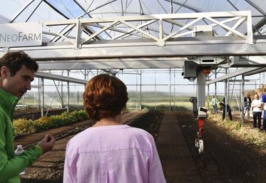 Lundi 30 juin, à Saint-Nom-la-Bretèche (Yvelines). Le robot de NeoFarm sème les graines en rang.