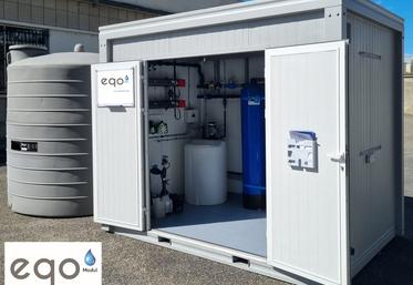 La station EQO Modul filtre et paramètre l’eau pour que ses propriétés correspondent au produit (phytosanitaire, de biocontrôle ou au biostimulant) et à la culture.