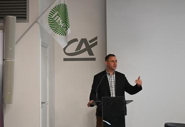Olivier Hardouin, président de la FNSEA 41, durant son discours lors de l’assemblée générale du syndicat, vendredi 6 mars au Crédit agricole de Blois.
