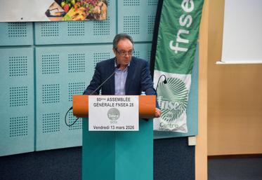 Vendredi 13 mars, à Chartres. Bertrand Petit a présidé la 80e assemblée générale de la FNSEA d'Eure-et-Loir.