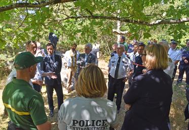 Fontainebleau, site de Franchard, vendredi 10 juillet. FDSEA 77, ONF, Sdis 77, OFB et État ont présenté les actions de coopération mises en place pour éviter ou limiter les feux d'espaces naturels.