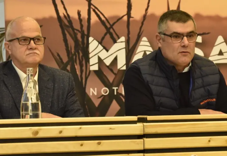 De gauche à droite, Christophe Bonno, directeur général de Maïsadour, et Daniel Peyraube, président de Maïsadour.