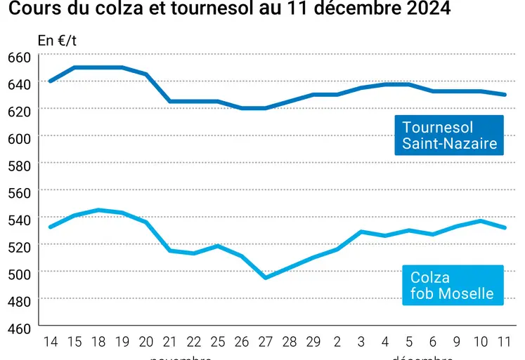 Graphique cours oléagineux France 11 décembre 2024