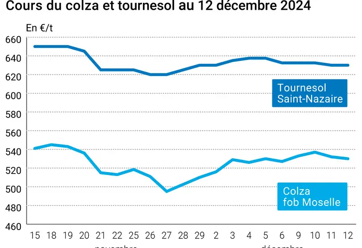 Graphique cours oléagineux France 12 décembre 2024